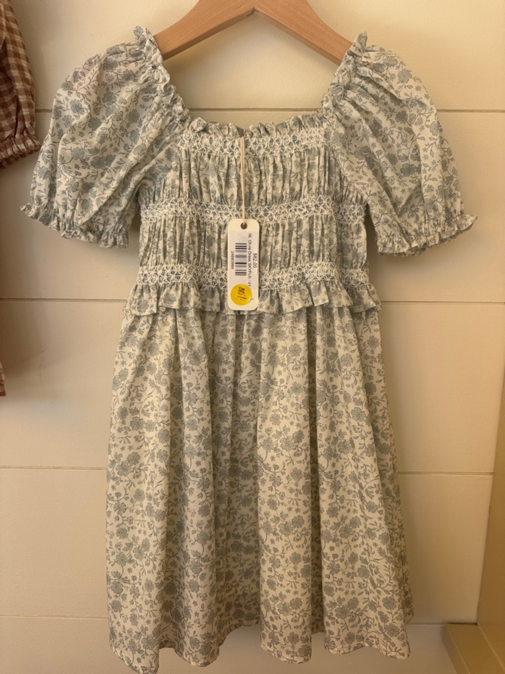 Smocked Puff-Sleeve Floral Dress for Girls — Light Blue